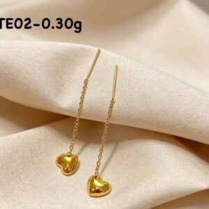 18K Saudi Gold TE02 Minimalist Heart Threader Earrings (0.30g)