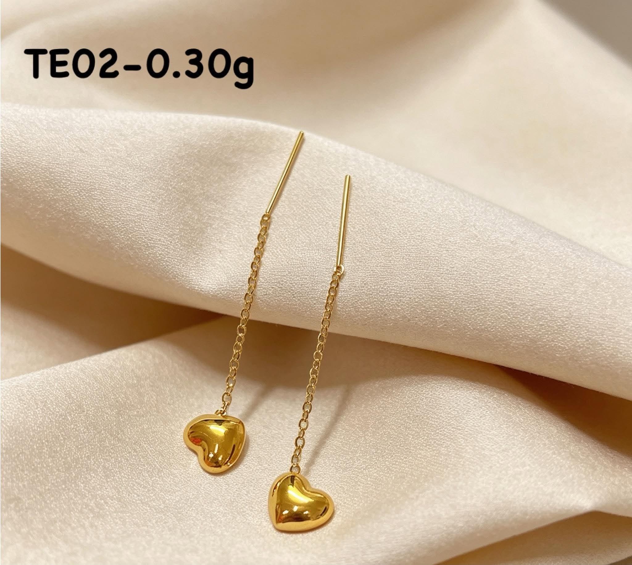 18K Saudi Gold TE02 Minimalist Heart Threader Earrings (0.30g)