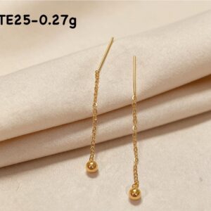 18K Saudi Gold TE25 Minimalist Ball Threader Earrings (0.27g)