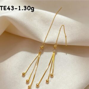 18K Saudi Gold TE43 Minimalist Multi-Strand Tassel Threader Earrings (1.30g)