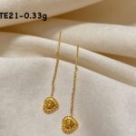 18K Saudi Gold TE21 Textured Diamond-Cut Heart Threader Earrings (0.33g)