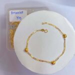 18K Saudi Gold Paperclip & Triple Heart Station Bracelet (0.70g)