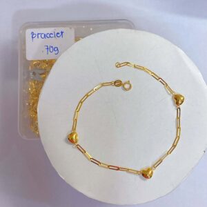 18K Saudi Gold Paperclip & Triple Heart Station Bracelet (0.70g)